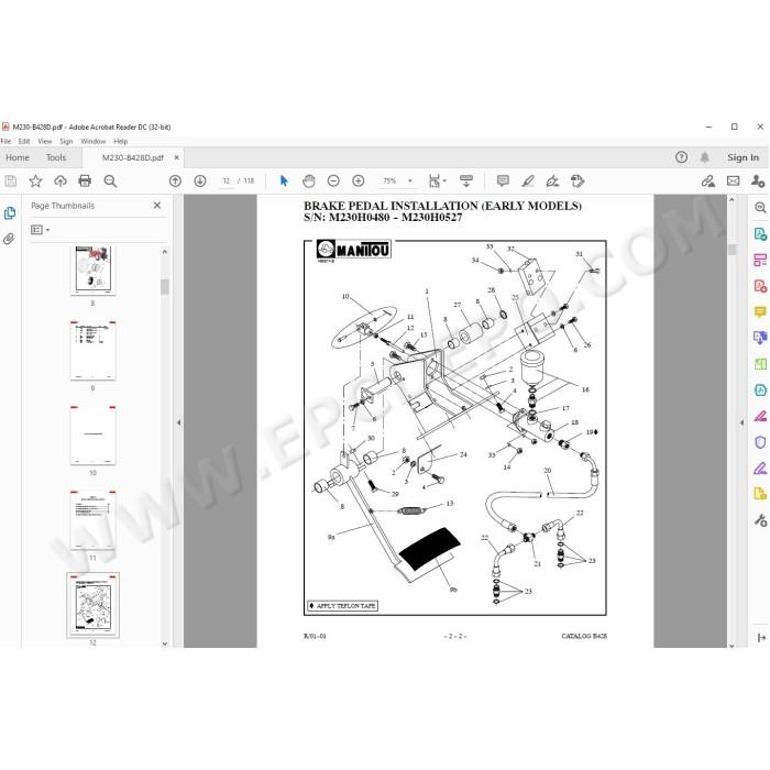 Manitou Forklift M230H P/C PSL 75 Hydrohawk parts manual