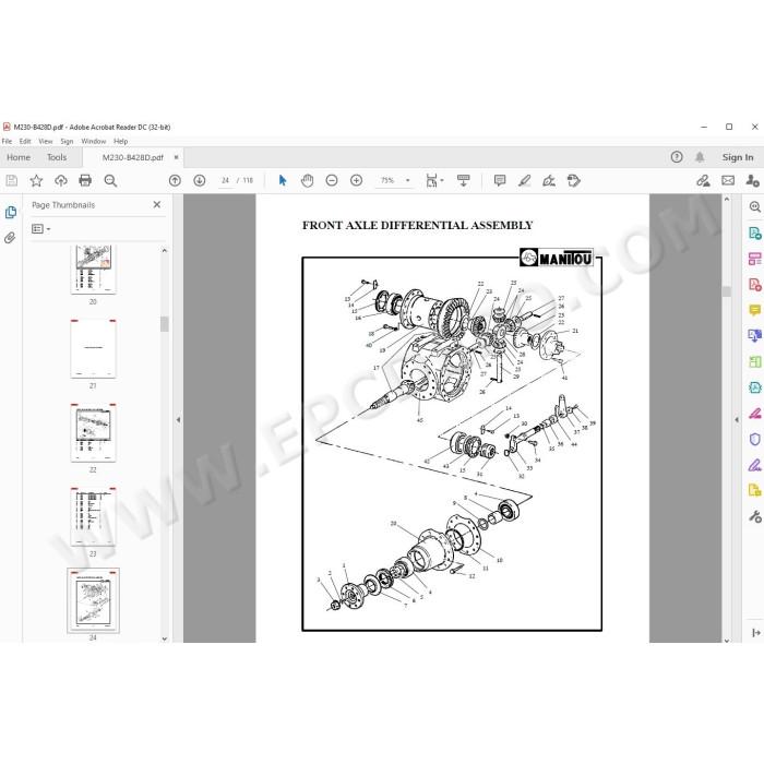 Manitou Forklift M230H P/C PSL 75 Hydrohawk parts manual