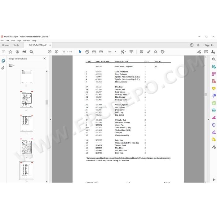 Manitou Forklift M230H P/C PSL 75 Hydrohawk parts manual