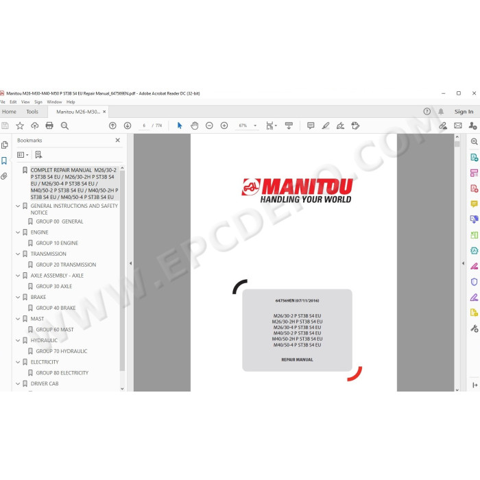 Manitou Forklift M26 M30 M40 M50 2 / 4 P ST3B Serie 4 service manual