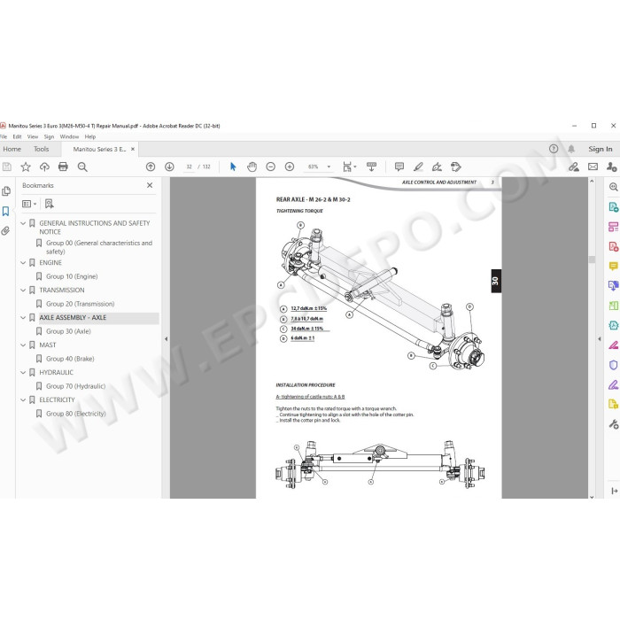 Manitou Forklift M26 M30 M40 M50 2 / 4, MC30 MC40 MC50 MC60 MC70 Turbo S3 E3 service manual