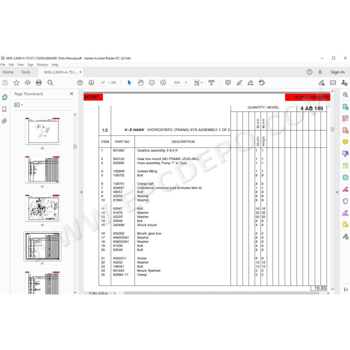 Manitou Forklift 30-2 30-4 H K-D HAWK parts manual