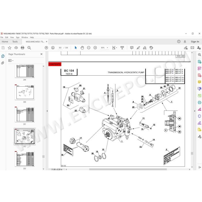 Manitou Forklift M30-2T M30-4T M40-2T M40-4T M50-2T M50-4T + H / L parts manual