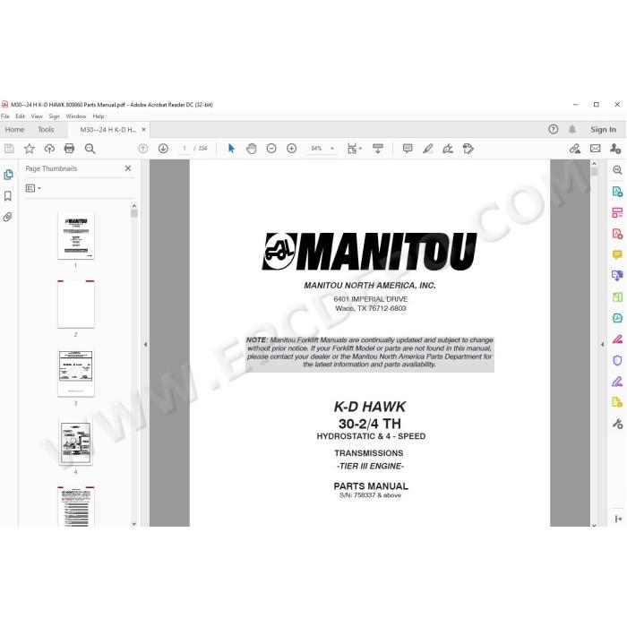 Manitou Forklift 30-2 30-4 T / TH K-D HAWK parts manual