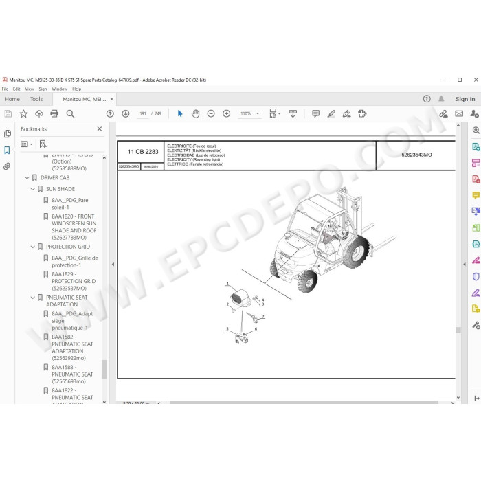 Manitou Forklift MC 25-2 25-4 30-2 30-4 MSI 25 30 35 D K ST5 S1 parts manual