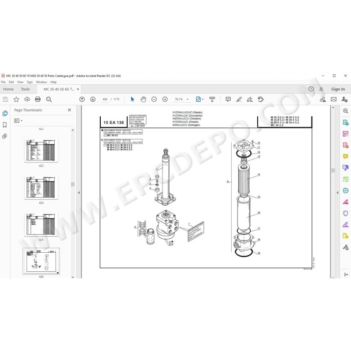 Manitou Forklift MC 30 40 50 60 70 / M26-2 M26-4 M30-2 M30-4 M40-4 M50-4 S3 E2 parts manual
