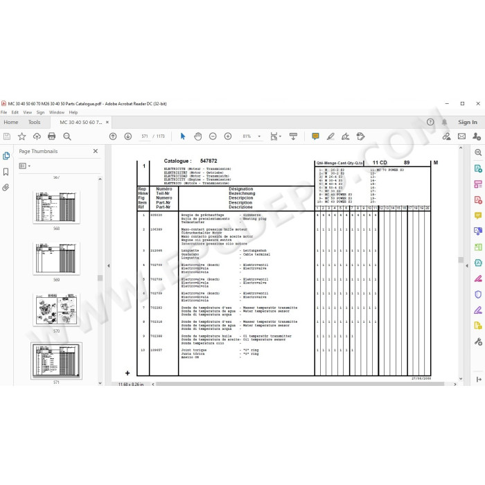 Manitou Forklift MC 30 40 50 60 70 / M26-2 M26-4 M30-2 M30-4 M40-4 M50-4 S3 E2 parts manual