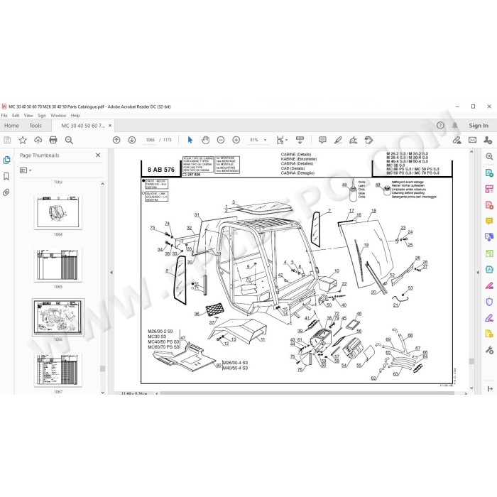 Manitou Forklift MC 30 40 50 60 70 / M26-2 M26-4 M30-2 M30-4 M40-4 M50-4 S3 E2 parts manual