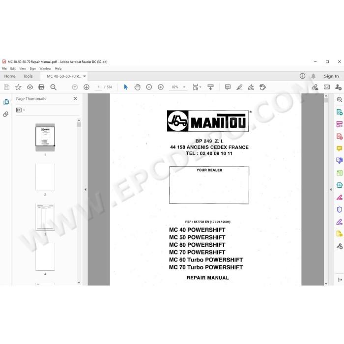 Manitou Forklift MC 40 50 60 70 Powershift service manual