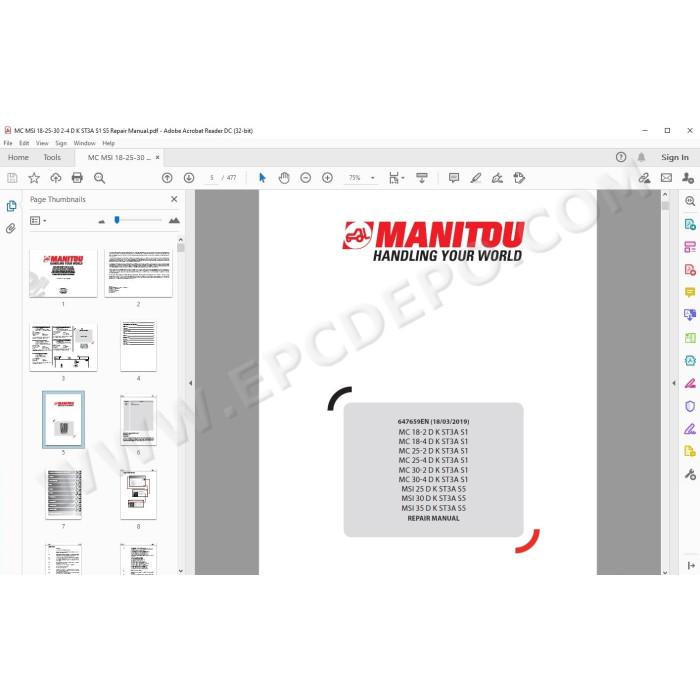 Manitou Forklift MC 18-2 18-4 25-2 25-4 30-2 30-4 MSI 25 30 35 D K ST3A S1 S5 service manual