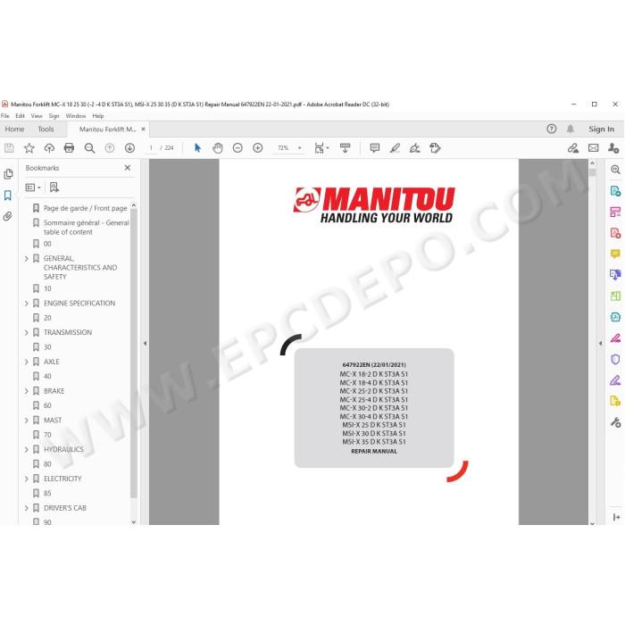 Manitou Forklift MC-X 18-2 18-4 25-2 25-4 30-2 30-4 MSI-X 25 30 35 D K ST3A S1 service manual