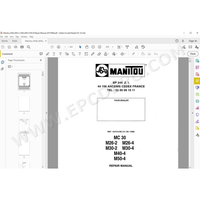 Manitou Forklift MC30 M26-2 M26-4 M30-2 M30-4 M40-4 M50-4 service manual