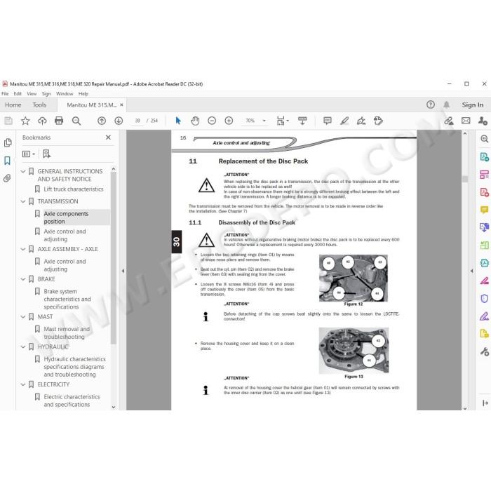 Manitou Forklift ME 315 316 318 320 service manual