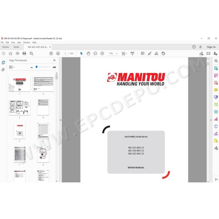 Manitou Forklift ME 425 430 435 80V S3 service manual