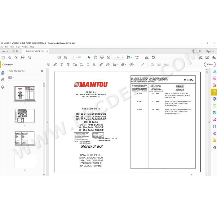 Manitou Forklift MH 20-4 25-4 / MSI 20 25 30 35 D / Turbo Buggie S2 E2 parts manual