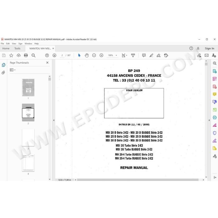 Manitou Forklift MSI 20 25 30 35 D / Turbo / Buggie Serie 2 E2 service manual
