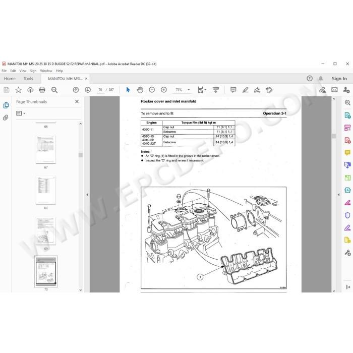 Manitou Forklift MSI 20 25 30 35 D / Turbo / Buggie Serie 2 E2 service manual