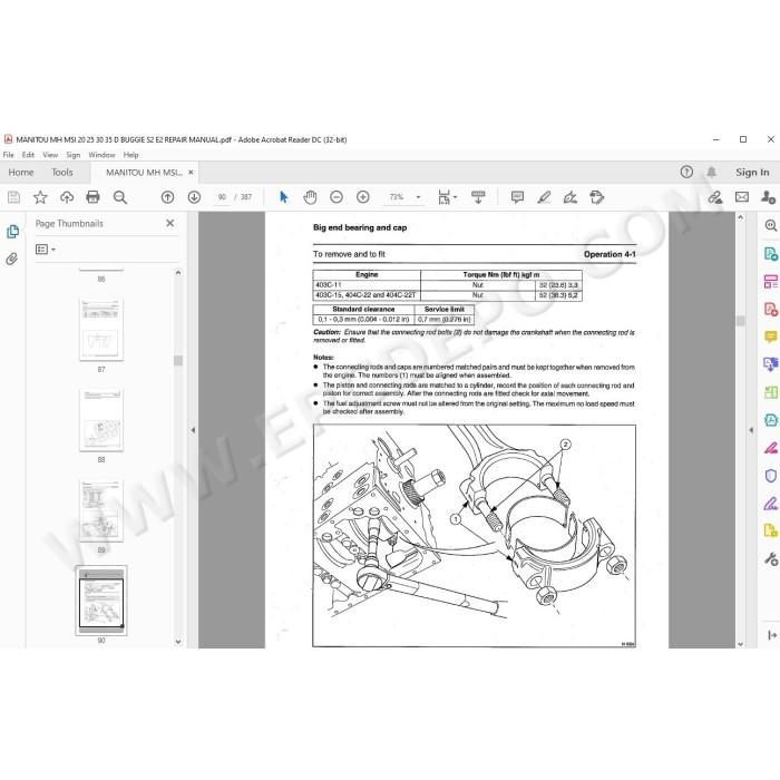 Manitou Forklift MSI 20 25 30 35 D / Turbo / Buggie Serie 2 E2 service manual