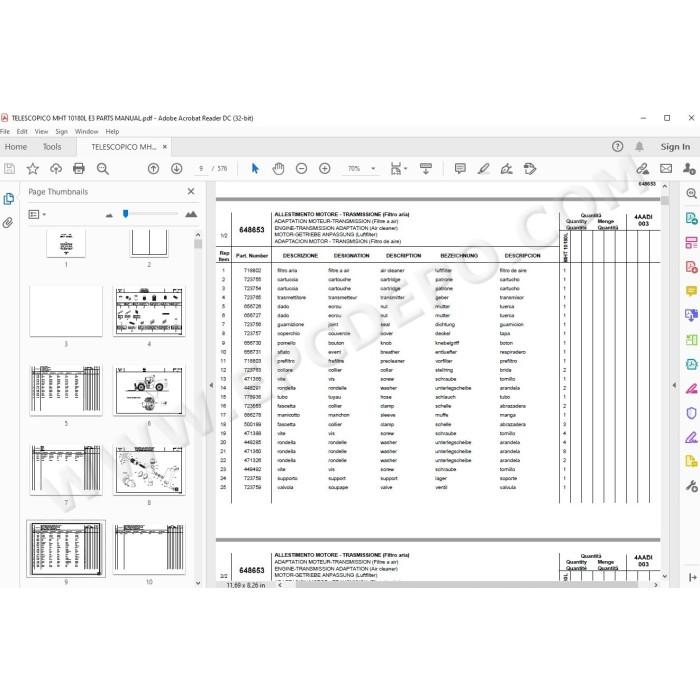 Manitou MHT 10180L E3 spare parts manual