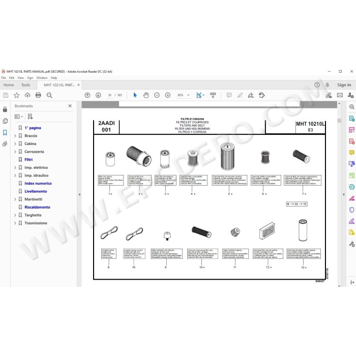 Manitou MHT 10210L E3 spare parts manual