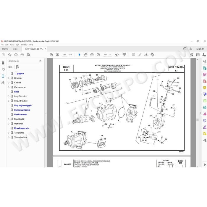 Manitou MHT 10225L E3 spare parts manual