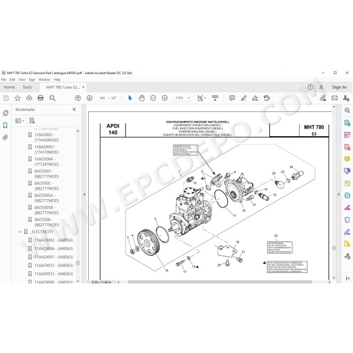 Manitou MHT 780 Turbo E3 spare parts manual