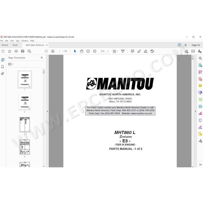 Manitou MHT 860 L Evolution E3 Tier3 spare parts manual
