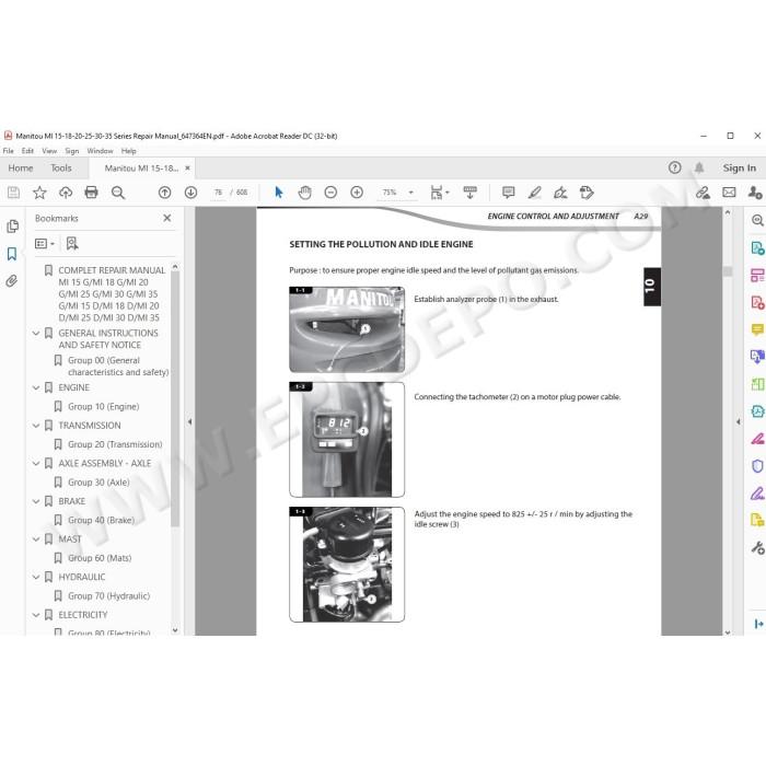 Manitou Forklift MI 15 18 20 25 30 35 D / D Y / G S1 S2 S3 service manual