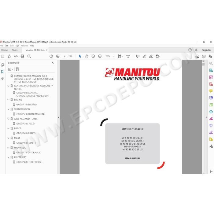 Manitou Forklift MI MI-X 40 45 50 D / G S1 service manual