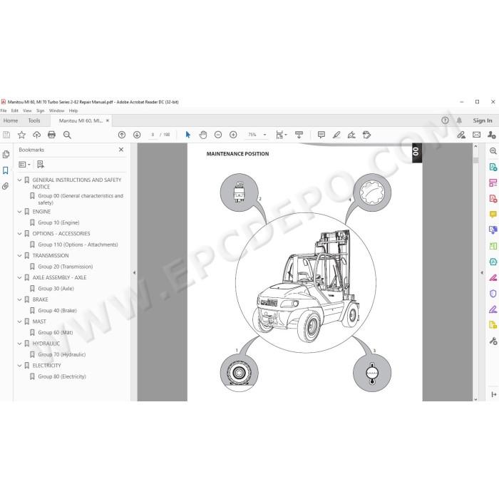 Manitou Forklift MI 60, MI 70 Turbo S2 E2 service manual