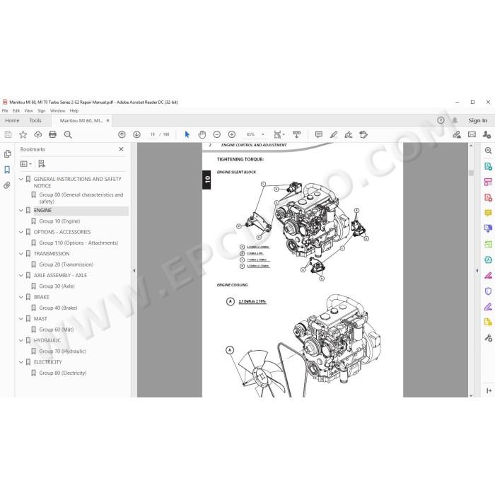 Manitou Forklift MI 60, MI 70 Turbo S2 E2 service manual