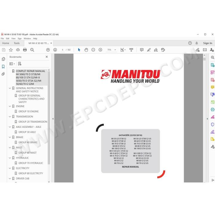 Manitou Forklift MI MI-X 50 60 70 80 100 D LD LG G ST3B / ST3A / ST4 Serie 2 service manual