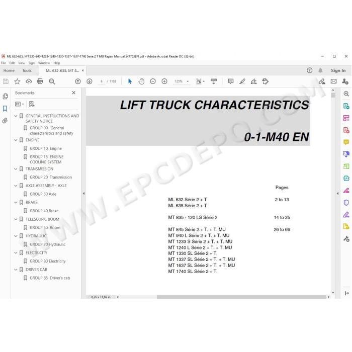 Manitou ML 632 635 MT 835 845 940 1233 1240 1330 1337 1637 1740 S2 service manual