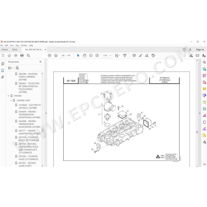 Manitou ML MT MT-X 635 845 940 1235 1435 Serie 3 E3 parts manual