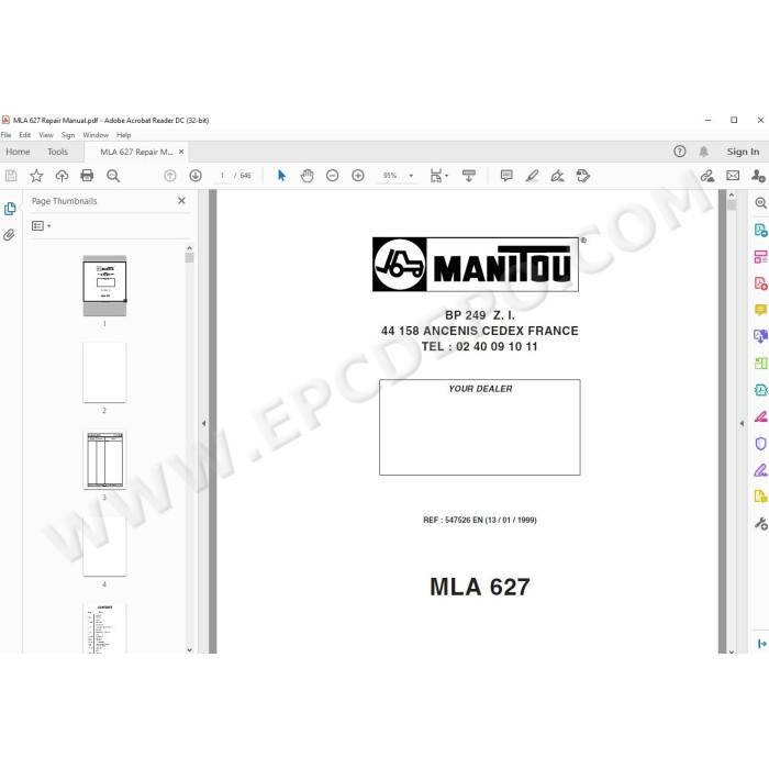 Manitou Telescopic Handler MLA 627 service & repair manual