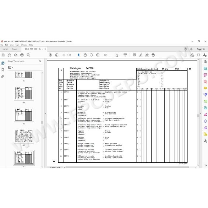 Manitou MLA 628 Powershift Serie 3 E2 spare parts manual