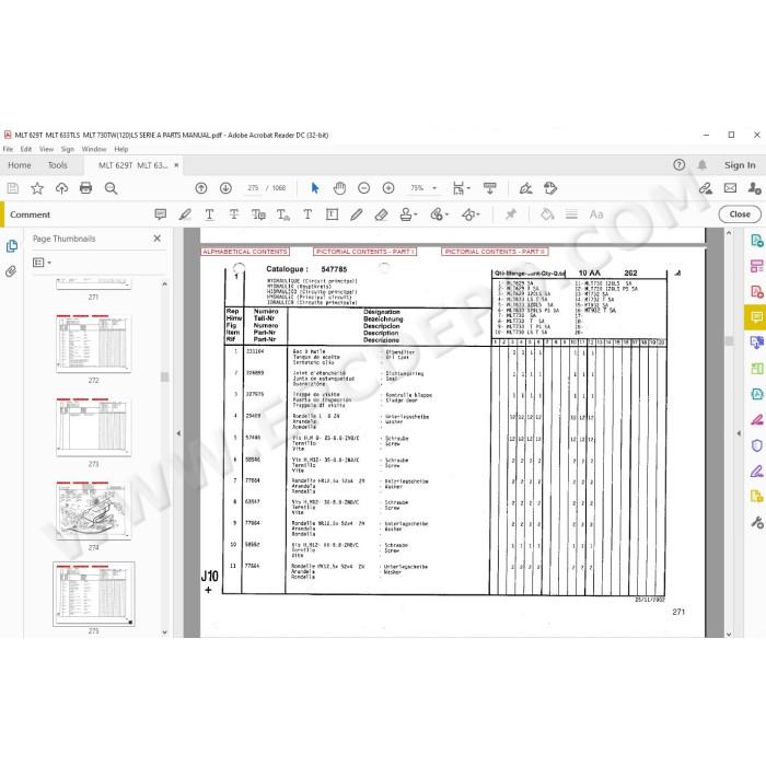 Manitou MLT 629T 633TLS 730TW Series A parts manual