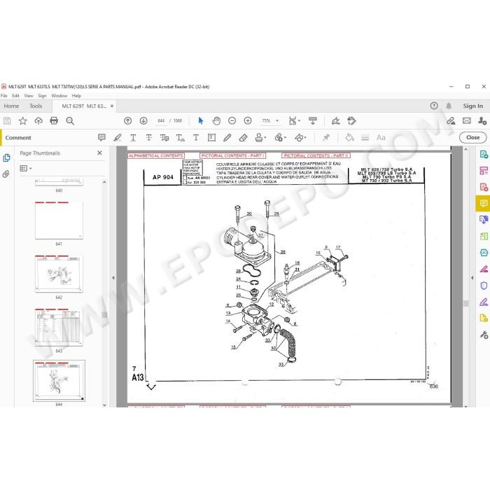 Manitou MLT 629T 633TLS 730TW Series A parts manual