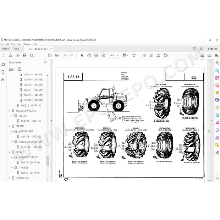 Manitou MLT 524 527 628 632 728 Turbo / Mono Ultra parts manual