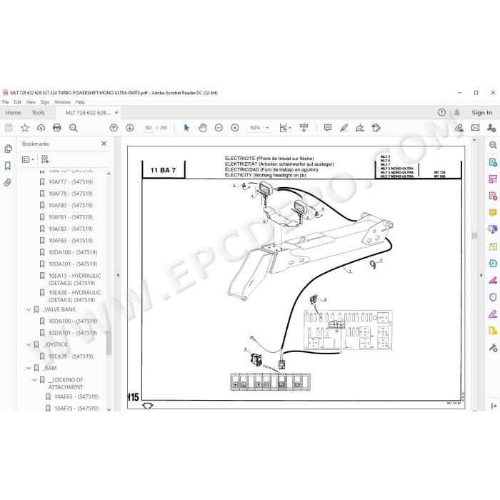 Manitou MLT 524 527 628 632 728 Turbo / Mono Ultra parts manual