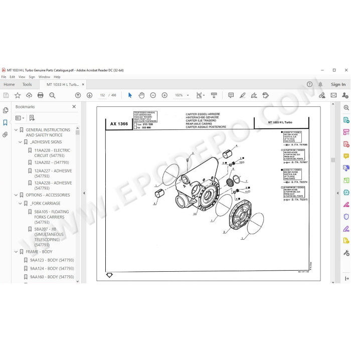 Manitou MLT 733 740 / MT 1033 Turbo parts manual