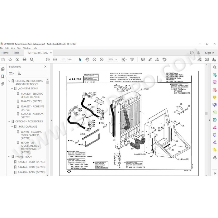 Manitou MLT 733 740 / MT 1033 Turbo parts manual