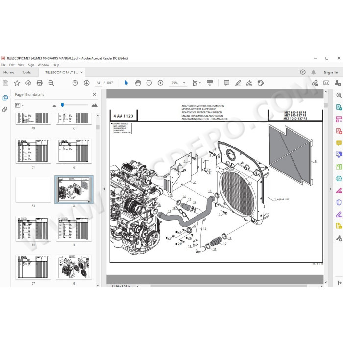 Manitou MLT 840 1040 115 / 137 PS spare parts manual