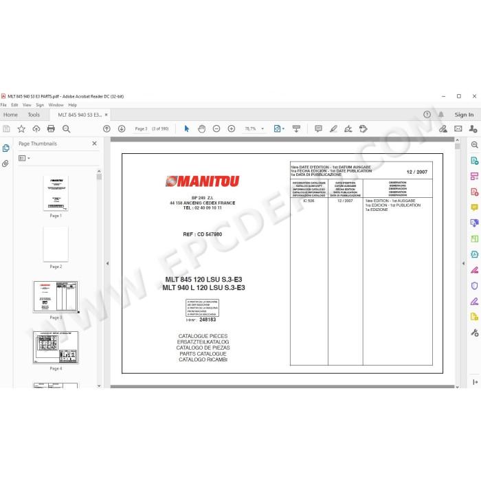 Manitou MLT 845 940 L 120 LSU Serie 3 E3 spare parts manual
