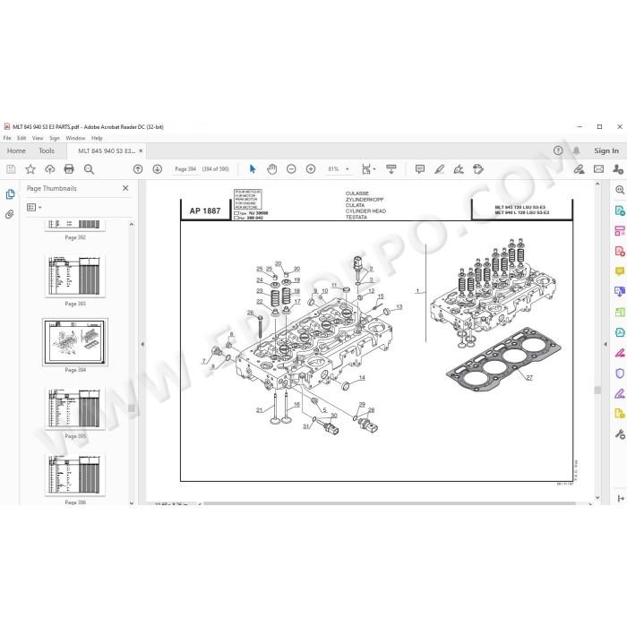 Manitou MLT 845 940 L 120 LSU Serie 3 E3 spare parts manual