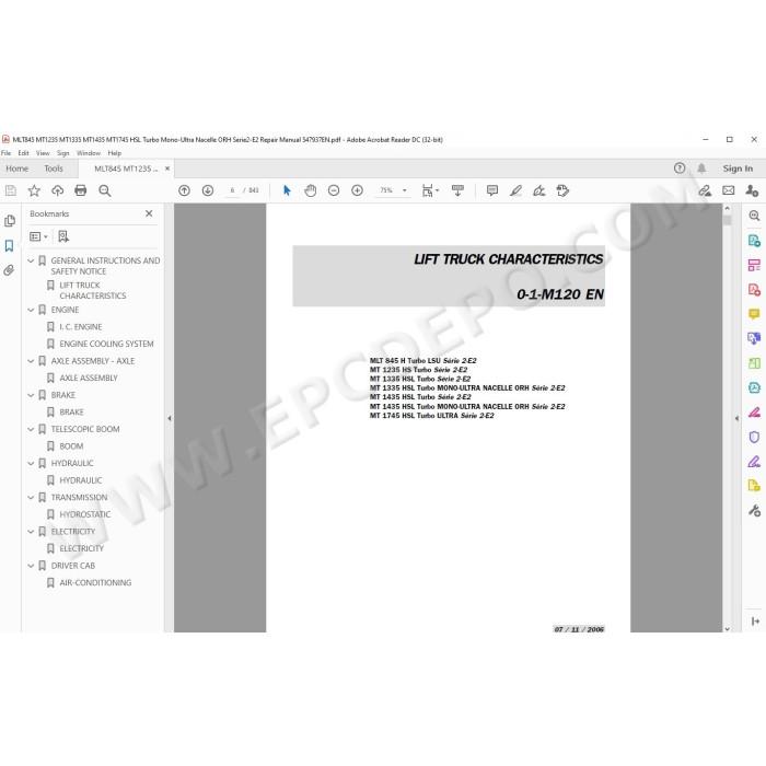 Manitou MLT 845 / MT 1235 1335 1435 1745 H / HS / HSL Turbo S2 E2 service manual
