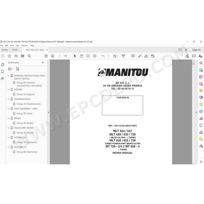 Manitou MLТ MT 524 527 628 632 728 928 service manual