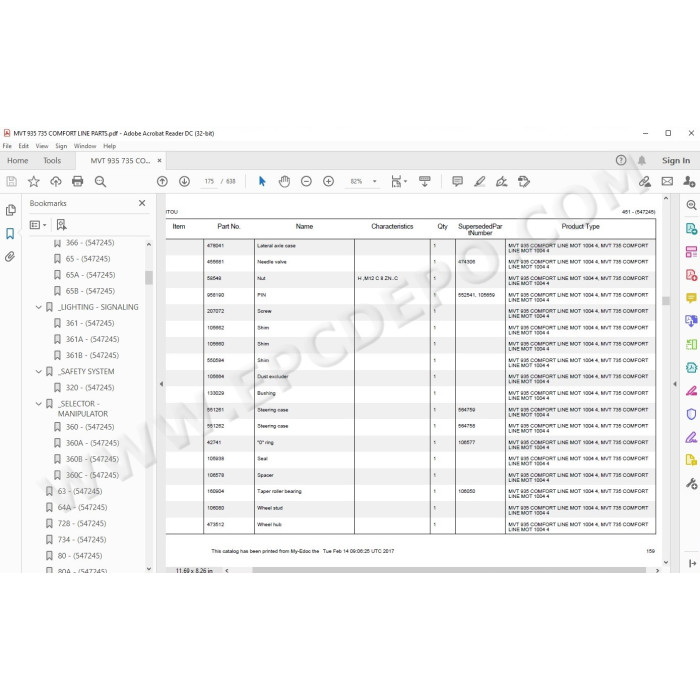 Manitou MVT 735 935 Comfort Line spare parts manual