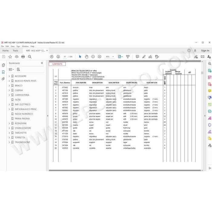 Manitou MRT 1432 400 Serie M E2 spare parts manual