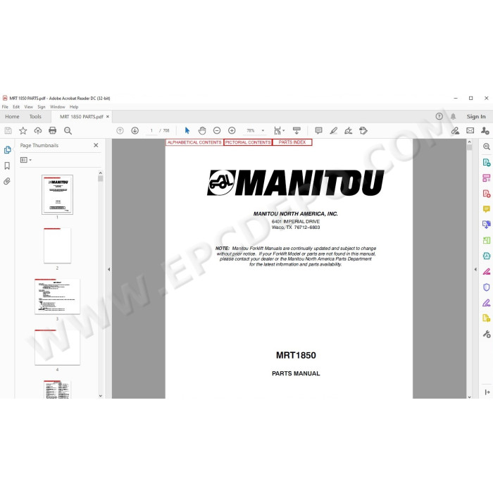 Manitou MRT 1850 spare parts manual